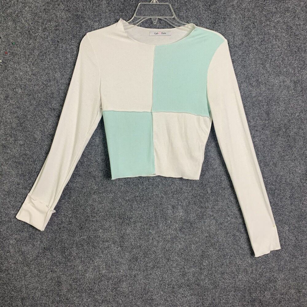 Gab & Kate Ribbed Knit Crop Top Block Color Long Sleeve Women Small